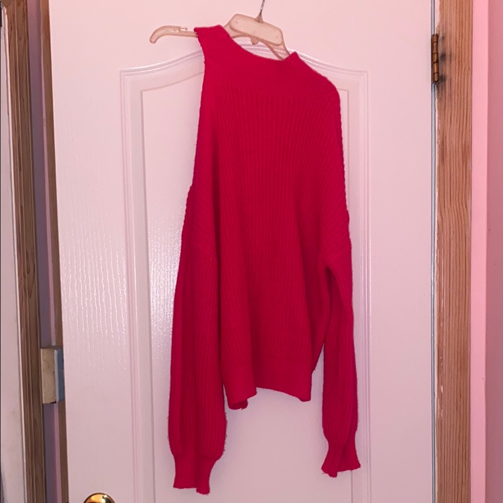 SHEIN off the shoulder hot pink sweater